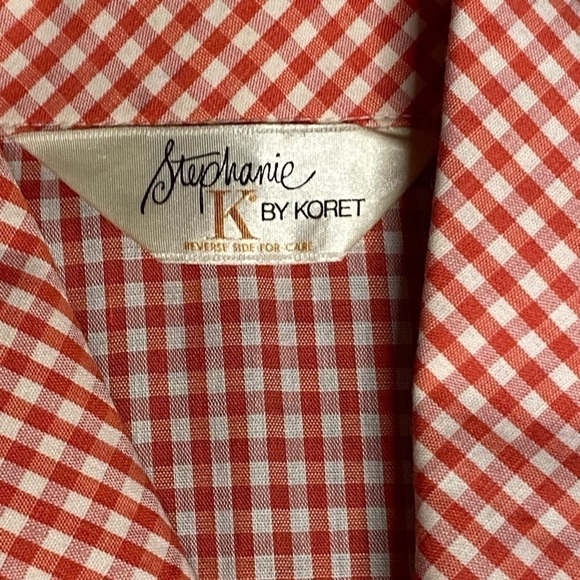 Vintage 70s Western Prairie Button Down Red White Checkerboard Gingham Plaid Top - Picture 3 of 7